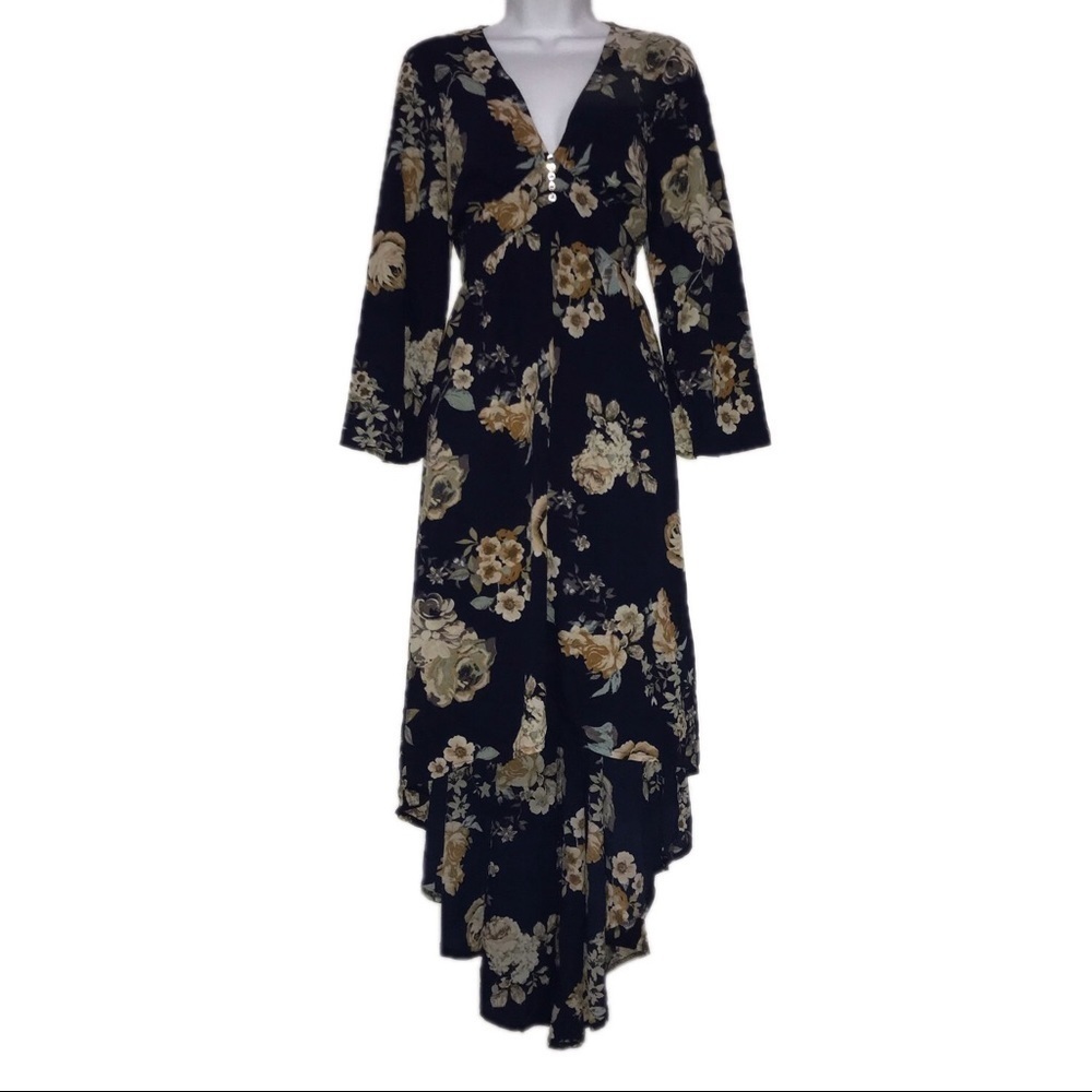 Susan Betro Floral Navy Empire Long Maxi Dress M*